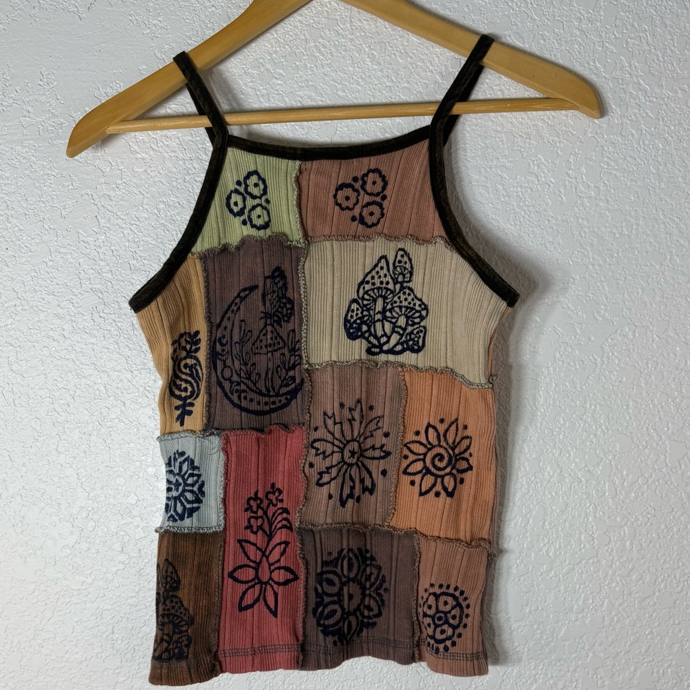 EARTHBOUND Cotton Multicolor Patchwork Camisole Boho Gremlin Hippie Casual - Picture 3 of 5
